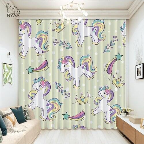 Cartoon Unicorn Window Curtain kitchen For Living Room Beauty Curtain Modern Bedroom Curtains Home Decorative Micro Shading
