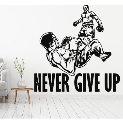 Boxing Never Give up Wall decal Vinyl Sticker Boxing gloves Sport fight Competition Wall Sticker for Bedroom Home Decor C476