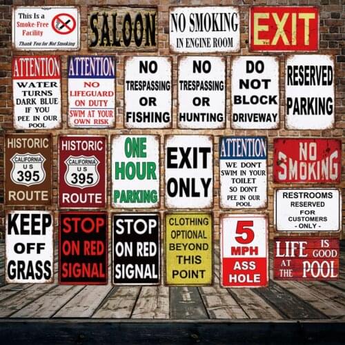 [ WellCraft ] SALOON NO SMOKING FISHING HUNTING Parking Metal Sign Poster Vintage Painting Custom Public Plaque Decor LT-2007
