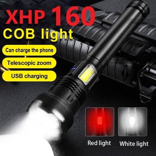 XHP160 + COB Super Powerful tactical led flashlight USB Rechargeable Zoom Outdoor lighting 18650 or 26650 Camping Torch Lantern