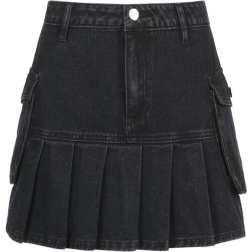Black Denim Skirts Womens Low Waist Jeans Skirt y2k Sexy Party Club Wear 2021 Mini Skirts Pleated Jupes Femininas