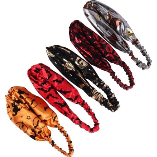 Bohemian Halloween Bat Pattern Hair Bands Print Headbands Cross Turban Bandage Bandanas HairBand Hair Women Accessories