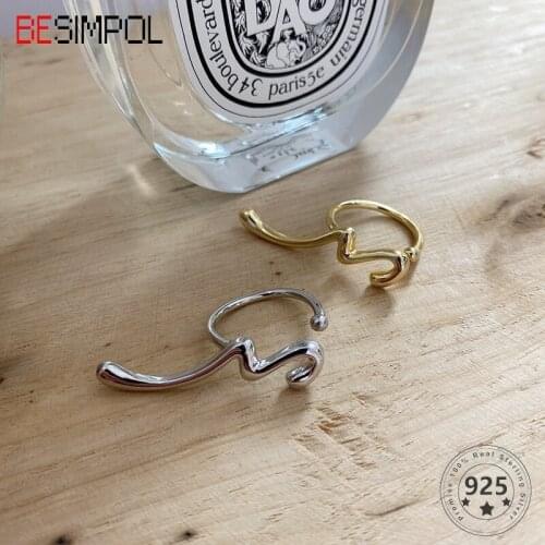 Besimpol Real 925 Sterling Silver Ring French Style Hyperbole Designer Adjustable Rings For Women Fashion Fine Jewelry Gifts