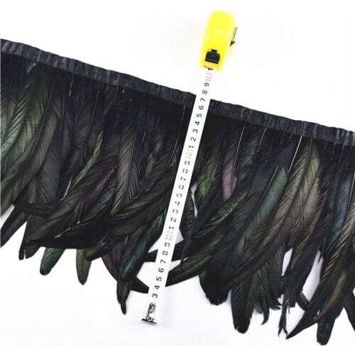 1Meters/Lot 25-30cm/10-12" Black Coque Rooster Tail Feather Trim Chicken Ribbon Trims Feathers for Crafts Dress Accessory Plumas