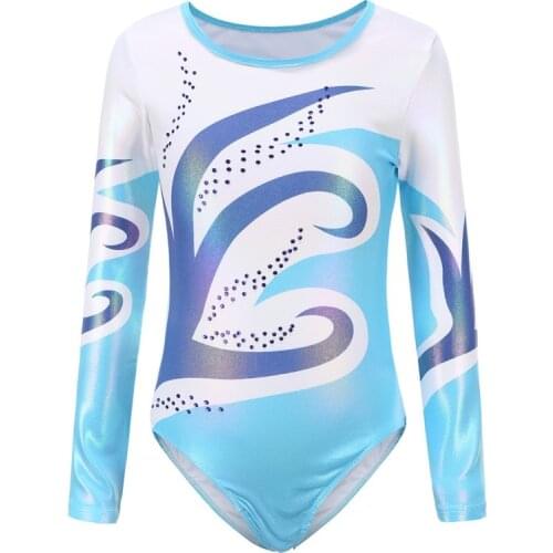 1 Pc Children Girls Diamante Long Sleeve Ballet Practice Dance Wear Gymnastics