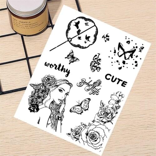 14*18CM Butterfly girl Transparent Seal Clear Stamps Silicone Seal Roller Stamps DIY Scrapbook Album / Card Production Easter