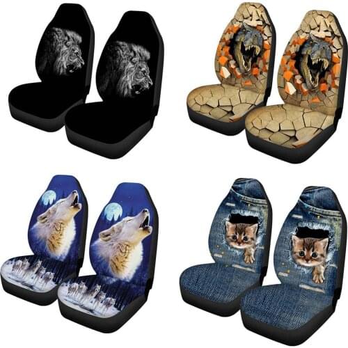 2PCS 3D Animal Wolf Printing Universal Car Seat Covers Styling Auto Full Protector Interior Decor