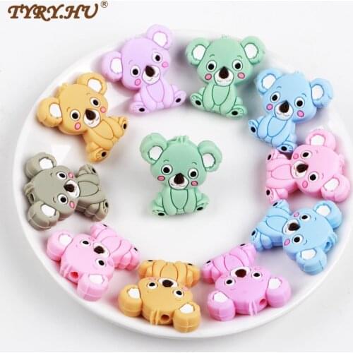 TYRY.HU 6pcs Silicone Beads Mini Koala Food Grade Baby Teething Nursing Necklace Silicone Teether Beads DIY Pacifier Chain Gift