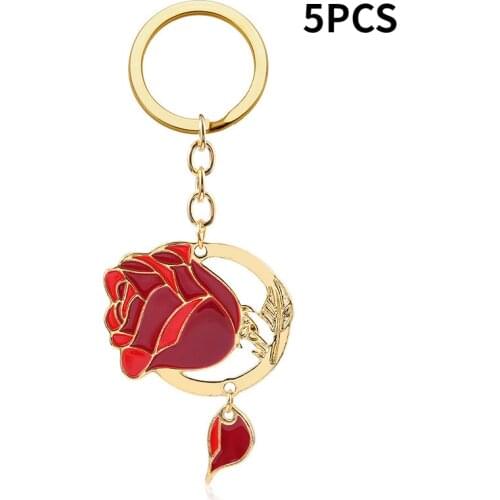 American and European Movie and Television Beauty and Beast Rose Keychain Valentines Day Jewelry Pendant for Girl Friends