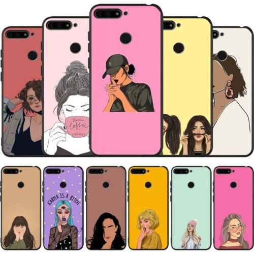 Girls cartoon art black Silicone Phone Case For honor 30 20 Pro 8 8X 9 10 20 Lite Mate 10 20 30 Lite Pro cover