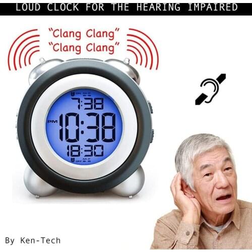 Digital Alarm Clock Time Date Display Twin Bell Very Loud for Heavy Sleepers Dual Alarm Blue Backlight for Teens