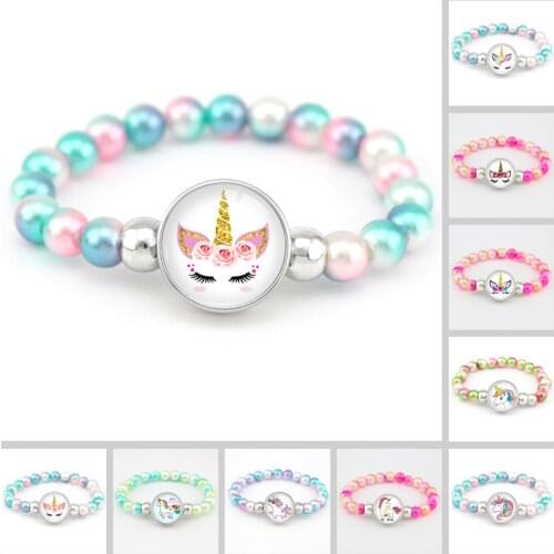 Unicorn Beads Bracelets 18mm Snap Holder Buttons Dome Cabochon Flamingos Charms Trendy Bracelets Girls Women Boy Jewelry Gift