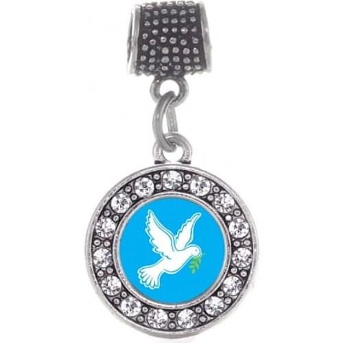 Eco Friendly White Crystal Peace Dove Zeta Phi Beta Sorority Charm Pendant With Beads Fit For European Bracelets Necklace DIY