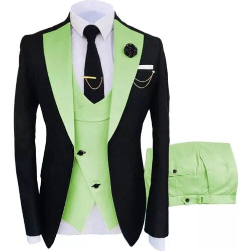 Formal Light Green Slim Fit Men Suits Red Business Suits Groom Black Tuxedo Suit Jacket Vest with Pants for Formal Wedding Suits