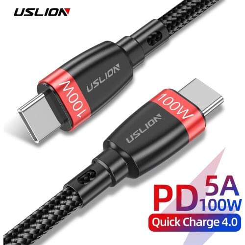 USLION 100W PD 4.0 USB C to USB Type C Cable Quick Charge Fast Charging Charge Cable For MacBook iPhone 12 Pro Max Xiaomi Huawei