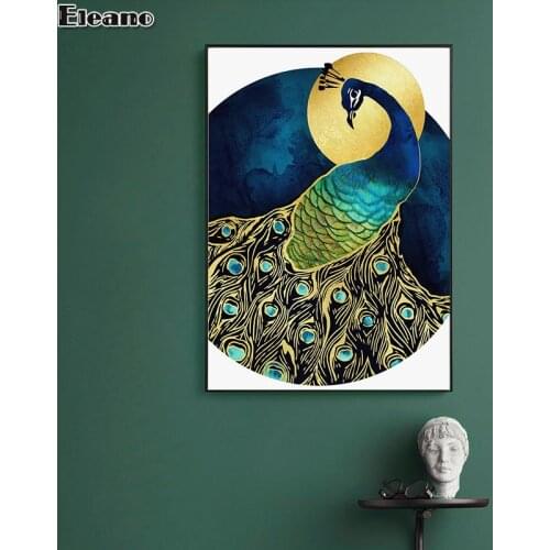 Blue Gold Canvas Painting Peacock Seagull Crane Flamingo Poster Abstract Art Print HD Bird Animal Picture Nordic WALL HOME DECOR