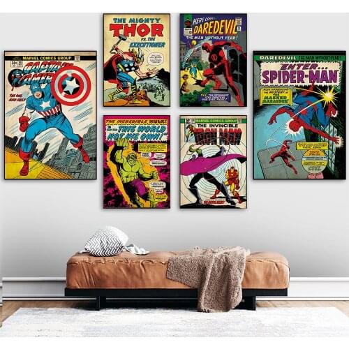 Superhero Comic Canvas Print Painting Marvel Avengers Wall Art Poster Pictures for Kids Bedroom Living Room Decor NO FRAME