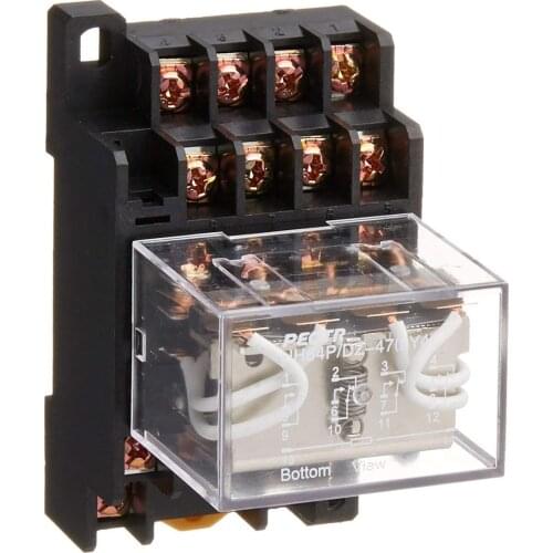 LY4NJ HH64P DC 12V DC 24V AC220V AC110V 14PIN 10A silver contact Power Relay Coil 4PDT with socket Base