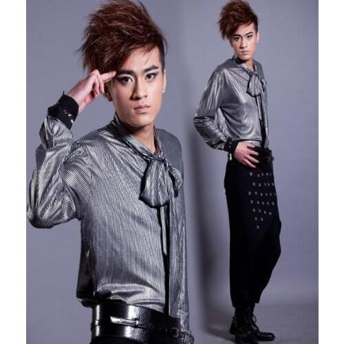 Nightclubs models europe british style fashion korean Long-sleeved shirt mens Slim singer 1 stage street star style dress