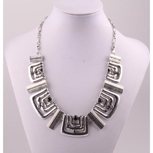 MOODPC Free shipping Fashion alloy rectangle maze metal crystal Choker necklace For women Vintage jewelry