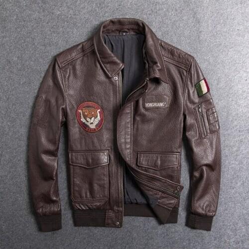 Mens Leather Jacket Real Animal 100% Skin Outer Wear Flight Suit Genuine Leather Jacket for Men Male Sheep Skin Coat Brown Black