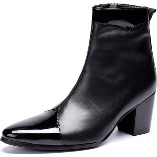 Mens shoes High Heels Botas Militares Genuine Leather Men Ankle Boots Cowboy Shoes Black Metal Tip Punk Boots Winter Autumn