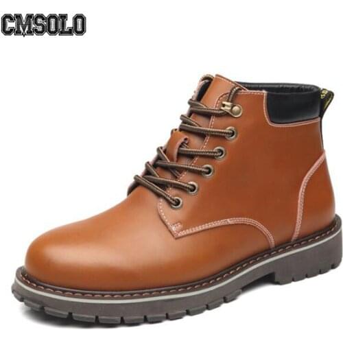 CMSOLO Martin Boots Men Roman Style New Fashion Brand Brown Black Autumn Winter Heighten Lace-up Trend Martin Boots Men Outdoor