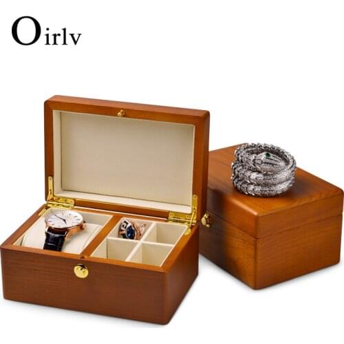 Oirlv New 4 Grids Watch Organizer Wood&Microfiber Jewelry Box Watch Storage Box Display Rack Metal Snap Button Jewelry Packaging