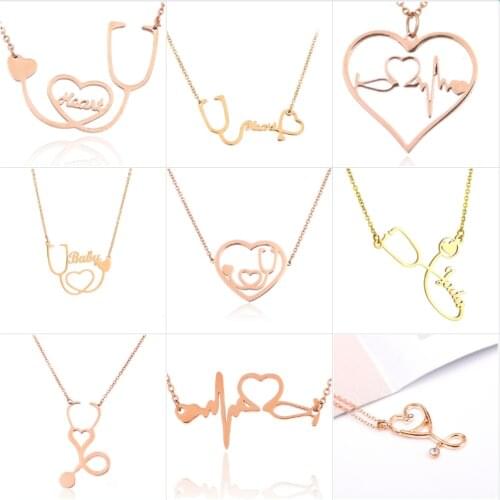 Personalized stethoscope necklace custom name necklaces nameplate pendant necklace for women stainless steel jewelry choker gift