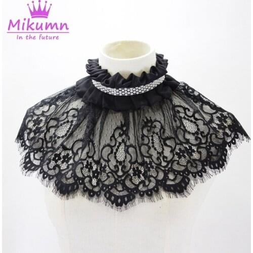 Pleated Lace Collar For Women Black Lace False Fake Collar Ladies Party Clothes Accessories Detachable Collar