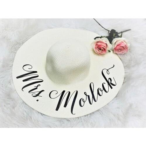 Personalize beach wedding bride bridesmaid statement floppy Mrs Sequin Sun Hats Honeymoon bridal shower party gifts favors gifts