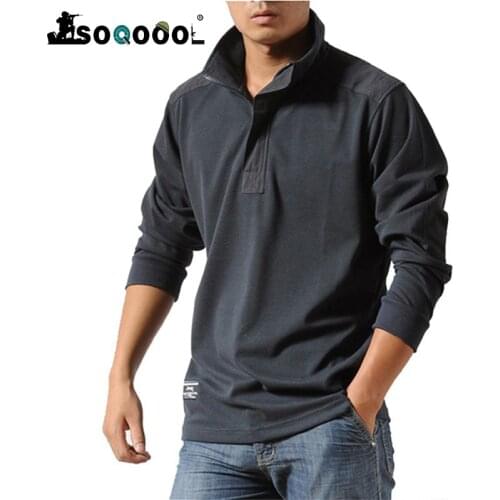 Soqoool Casual Shirts Men Autumn Loose Long Sleeved Tactical Shirts Military Big Size Business Leisure Men Polo Shirt