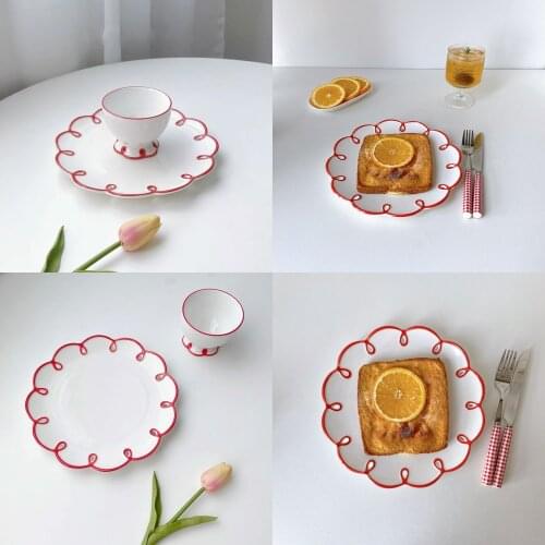 Simple French Ceramic Plate Flower White Dessert Dishes Fruit Bread Dinner Plates Novelty Kitchen Utensils Porcelain Tablewares