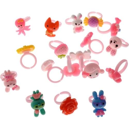 10Pcs Colorful Plastic Children Finger Rings Cartoon Cute High Quality Jewelry Gifts for Boys and Girls