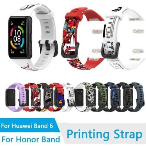 Printing Strap For Huawei Band 6 Silicone Strap WristBand Smart Wristband Bracelet Strap For Huawei Honor Band6 Camouflage Strap