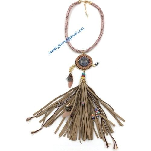 Handmade Luxury ethnic necklace Bohemia collier statement Chokers Necklace sea beach leather tassel charms necklace