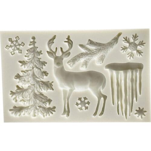 Christmas Elk Glacier Xmas Tree Silicone Mold 3D Cookies Chocolate Fondant Mold Cake Decorating Tools Kitchen Baking Mould