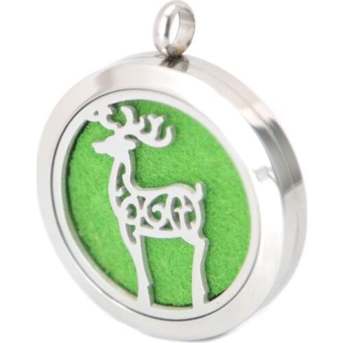 Christmas Deer Aromatherapy Essential Oil Surgical Stainless Steel Perfume Diffuser Locket Necklace Pendant