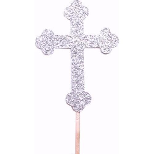 Silver Glitter cross Baptism Cupcake Toppers - Christening wedding baby shower toothpicks birthday food pick