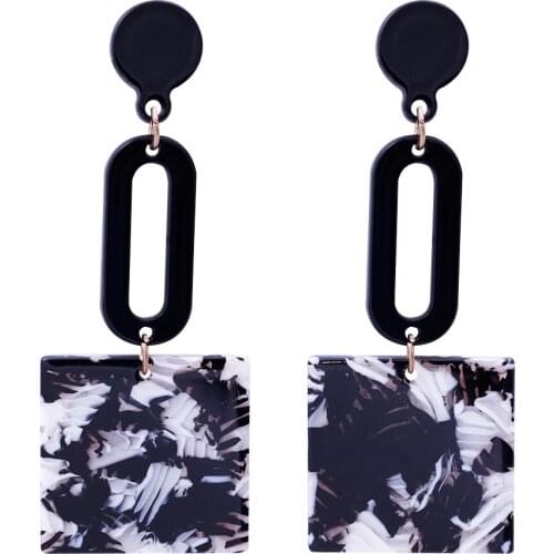 SOHOT New Trendy Geometric OL Style Women Long Drop Earrings Acetic Acid Tortoiseshell Colorful Square Pendant For Major Bijoux