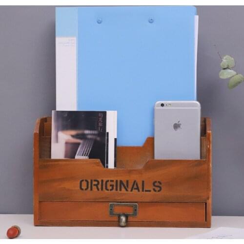 Vintage Desktop Multi-storage Box Jewelry Folder Book Magazine Organizer Storage Racks Decorations Home Office Organizer