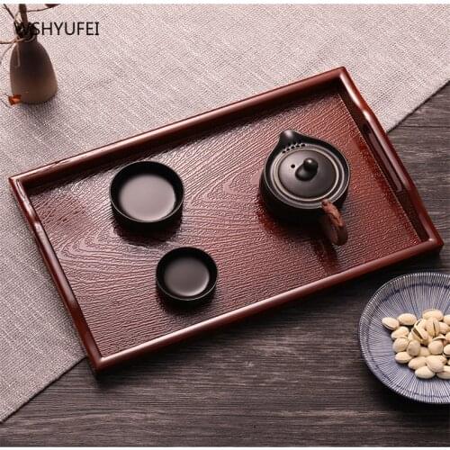 Japanese imitation wood rectangle with imitation solid wood small tea tray home hotel exquisite plastic water cup tray