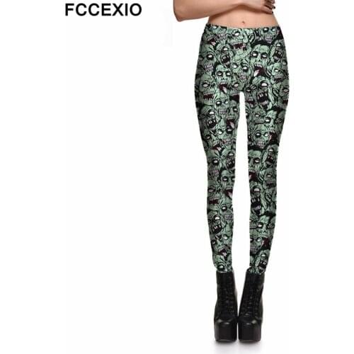 FCCEXIO Terrible Green Heads Women 3D Print Fitness Leggings High Waist Sexy Trousers Outdoor Casual Sports Workout Legging