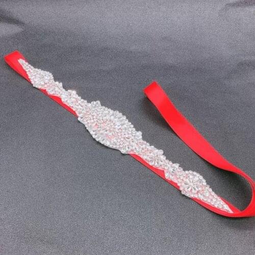 Women Red Bridal Beaded Belt Rhinestone Sash Belt Luxury Wedding Belts Wedding Dress Accessories Silver Diamond Bridesmaid Belts