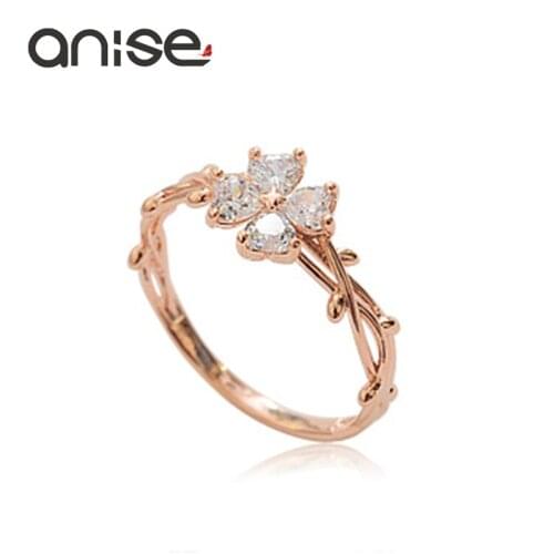 Anise Brand Exquisite Flower Women Ring Leaf Dendrites Winding Clover Cubic Zirconia Rings Wedding Gifts Jewelery