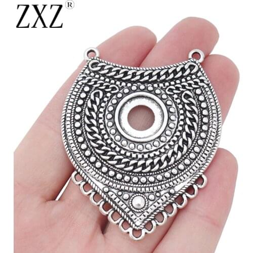 ZXZ 2pcs Tibetan Silver Large Boho Chandelier Connector Charms Pendants Blank 14mm Cameo Cabochon Base Settings Jewelry Findings