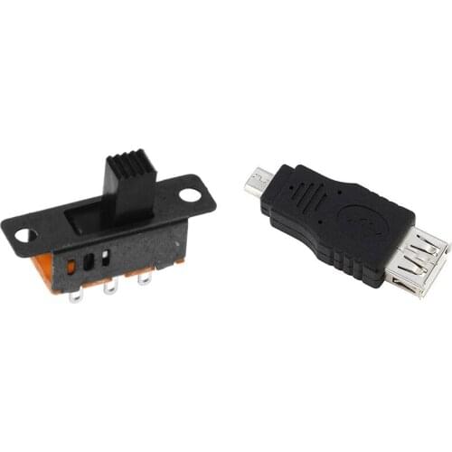 1x Micro-USB Male to USB A Female Adapter & 10 x DC 0.5A 50V 3 Position 2P2T DPDT Panel Mount Slide Switch SS23D32