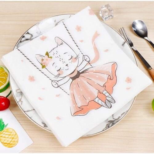 Servilletas Decoupage Paper Napkins Cartoon Cat Handkerchief Birthday Baby Shower Party Facial Tissues Table Decor 20Pcs/lot
