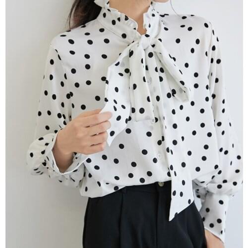 Free shipping woman feminina Womens vintage blouse fashion clothes 2020 spring autumn dots long-sleeved shirts female D0059