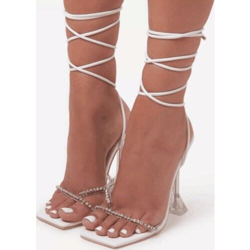 Nice fashion Summer Square Head Women Sandals Transparent Hook High heels Ladies Sandals Sexy CatWalk Shoes Woman for Party